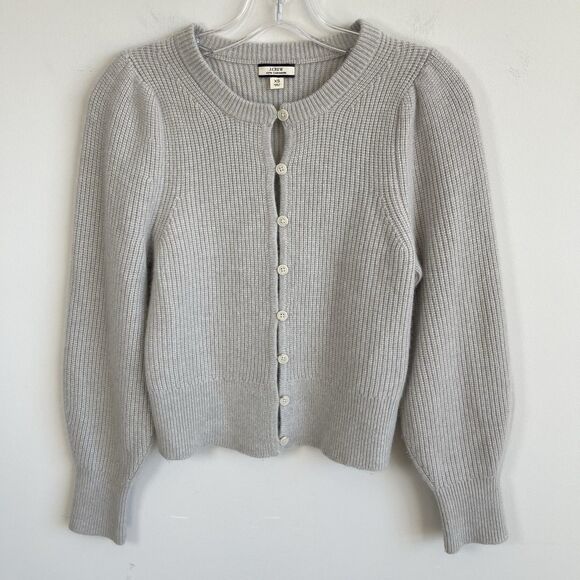 Sweaters - J. Crew Womens XS 100% Cashmere Puff Sleeves Cardigan Sweater Cozy Luxury Preppy